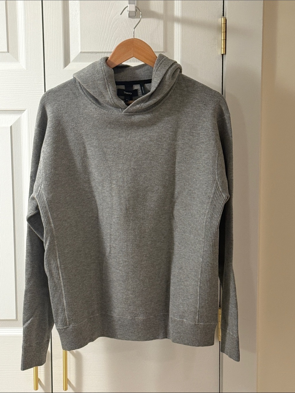 Theory Men's Gray Hooded Crewneck Sweatshirt